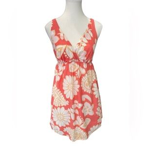 Old Navy Floral Sleeveless Dress V-Neck Front Coral and White XS Lined